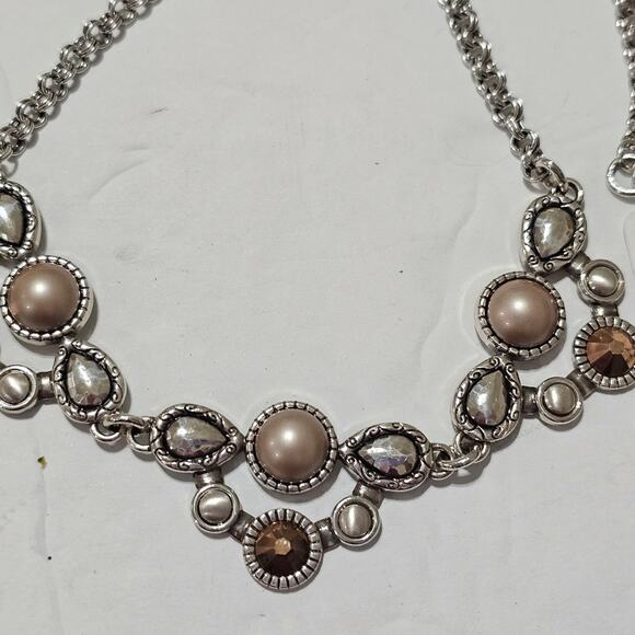 Brighton Pastille Jeweled Collar Bibb Gold Pearl and Silver Necklace New - Picture 4 of 10